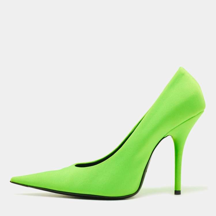 Pre Owned Balenciaga Neon Green Nylon Knife Pumps Size 40.5