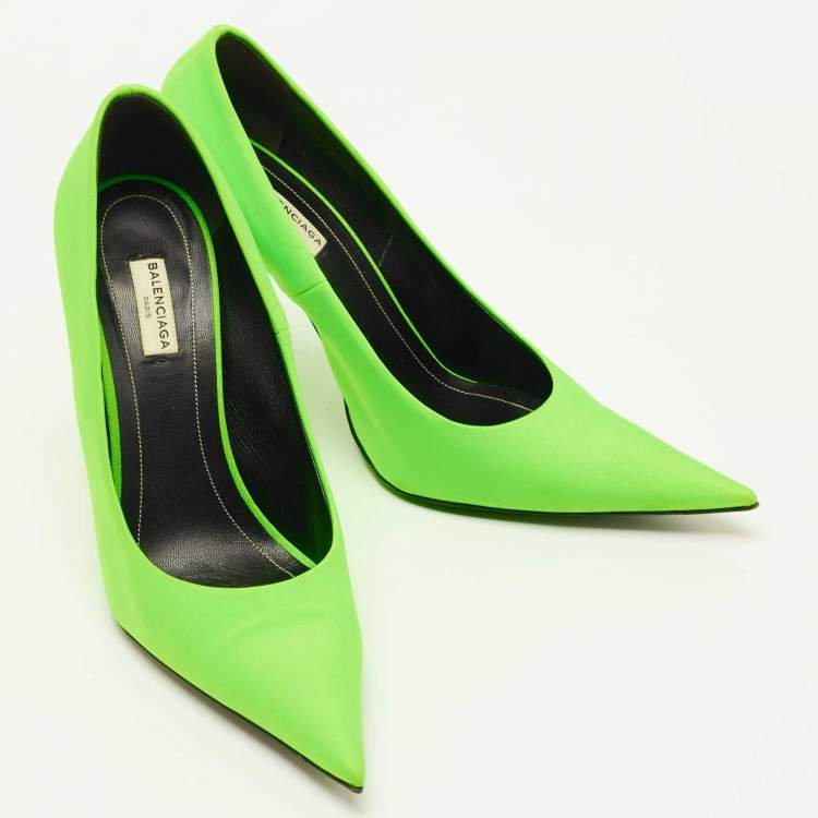 Pre Owned Balenciaga Neon Green Nylon Knife Pumps Size 40.5
