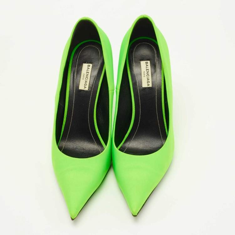 Pre Owned Balenciaga Neon Green Nylon Knife Pumps Size 40.5