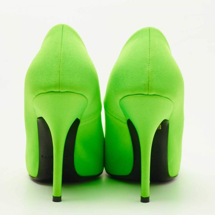 Pre Owned Balenciaga Neon Green Nylon Knife Pumps Size 40.5