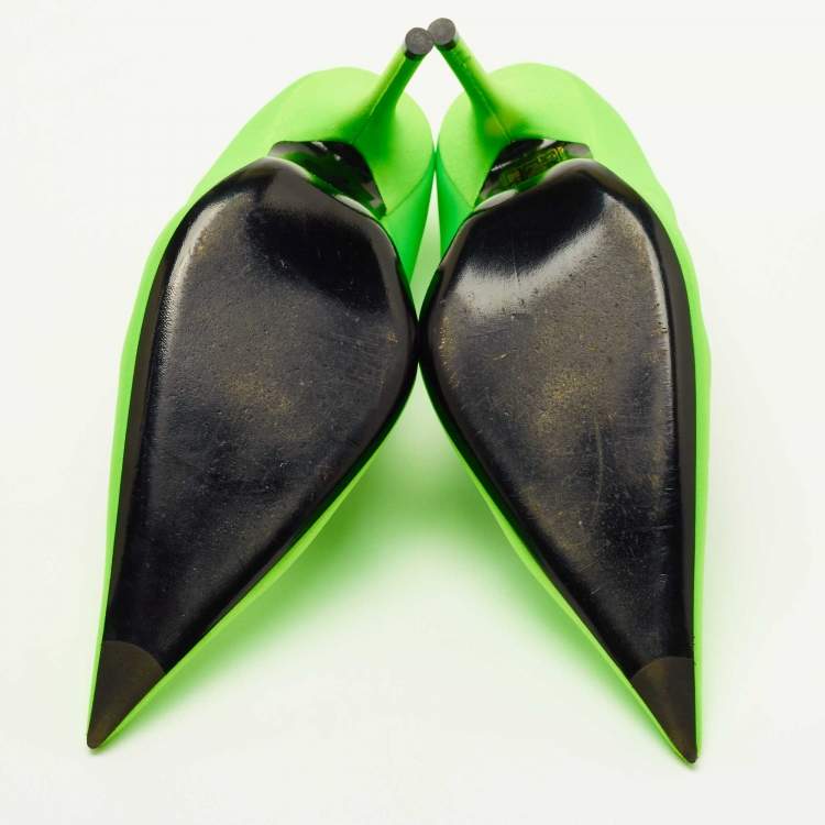 Pre Owned Balenciaga Neon Green Nylon Knife Pumps Size 40.5