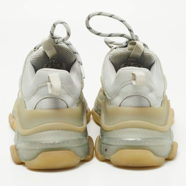 Pre Owned Balenciaga Grey Mesh and Leather Triple S Clear Sole Sneakers Size 35