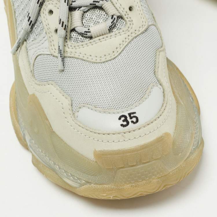 Pre Owned Balenciaga Grey Mesh and Leather Triple S Clear Sole Sneakers Size 35