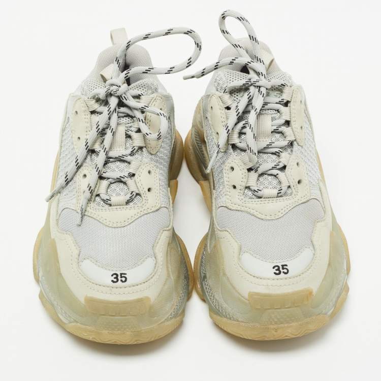 Pre Owned Balenciaga Grey Mesh and Leather Triple S Clear Sole Sneakers Size 35