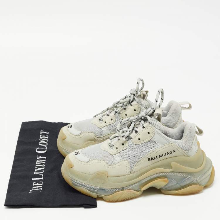 Pre Owned Balenciaga Grey Mesh and Leather Triple S Clear Sole Sneakers Size 35