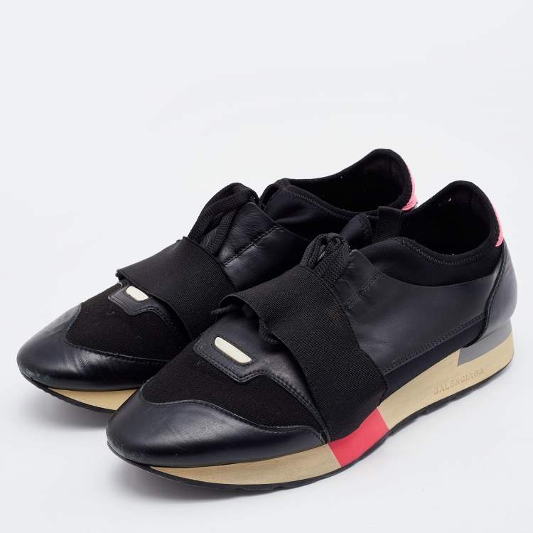 Balenciaga Black Leather, Mesh and Neoprene Race Runner Sneakers