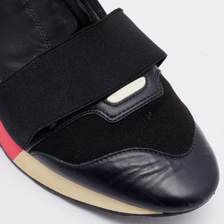 Pre Owned Balenciaga Black Leather, Mesh and Neoprene Race Runner Sneakers Size 41