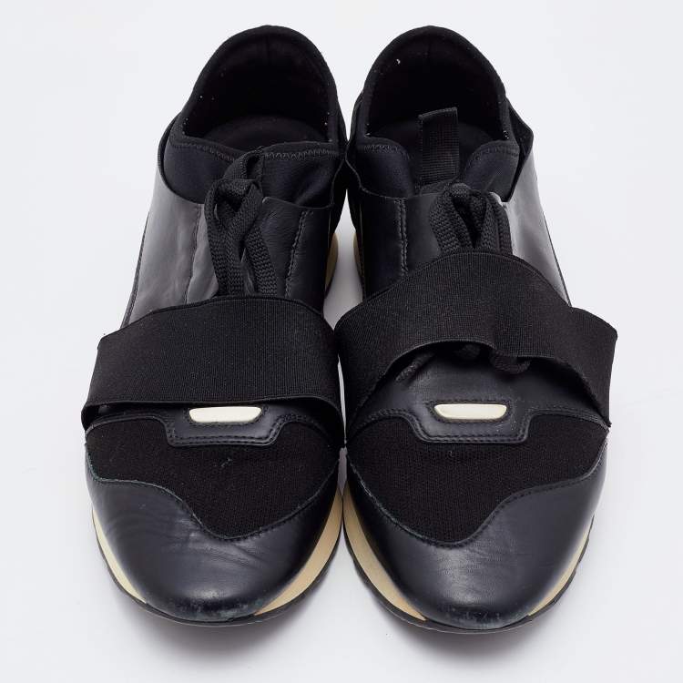 Pre Owned Balenciaga Black Leather, Mesh and Neoprene Race Runner Sneakers Size 41