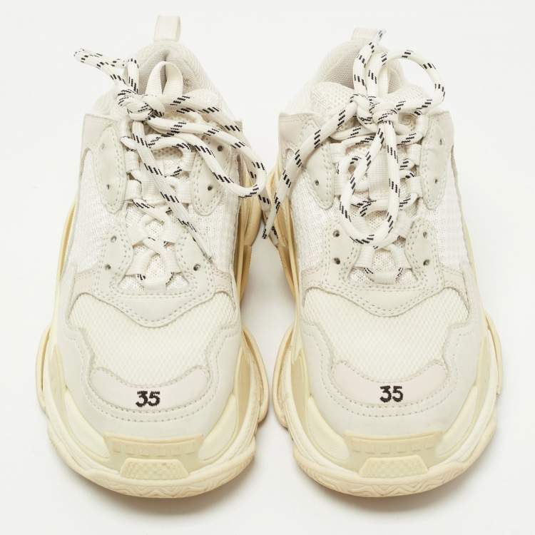 Pre Owned Balenciaga White Leather and Mesh Triple S Low Top Sneakers Size 35