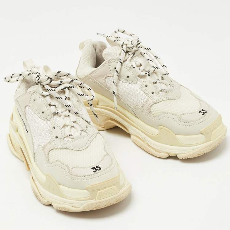 Pre Owned Balenciaga White Leather and Mesh Triple S Low Top Sneakers Size 35