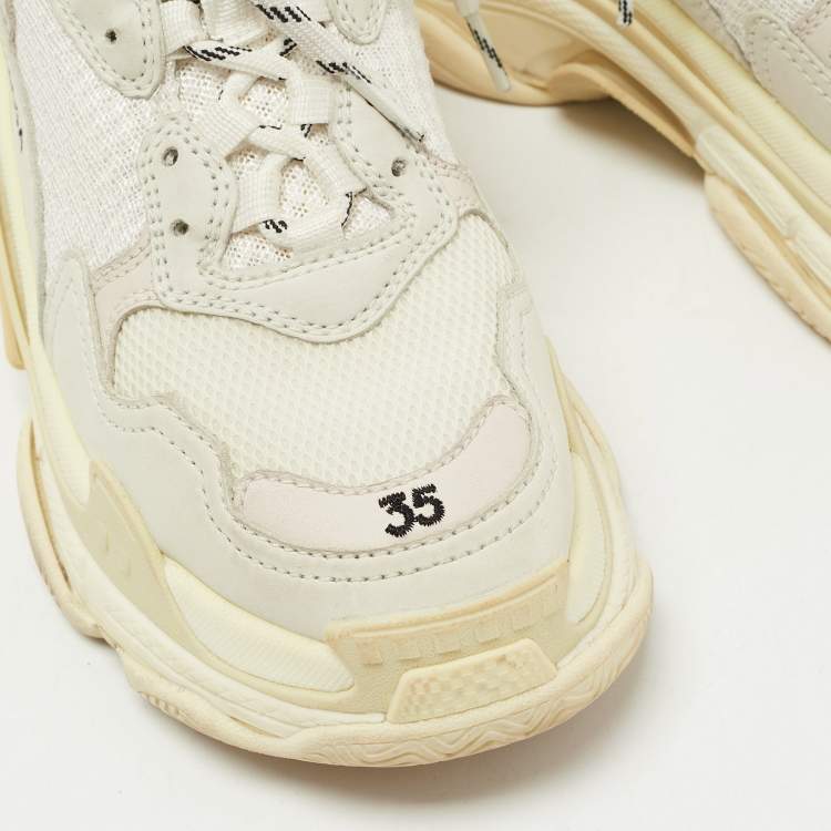 Pre Owned Balenciaga White Leather and Mesh Triple S Low Top Sneakers Size 35