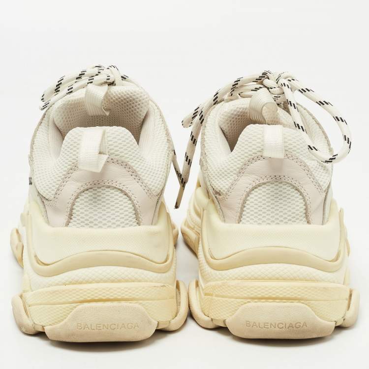 Pre Owned Balenciaga White Leather and Mesh Triple S Low Top Sneakers Size 35