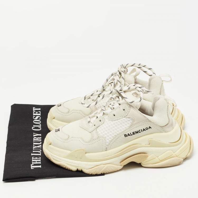 Pre Owned Balenciaga White Leather and Mesh Triple S Low Top Sneakers Size 35
