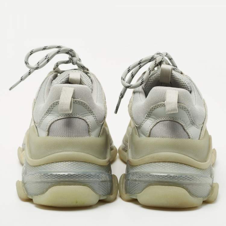 Pre Owned Balenciaga Grey Leather and Mesh Triple S Low Top Sneakers Size 39