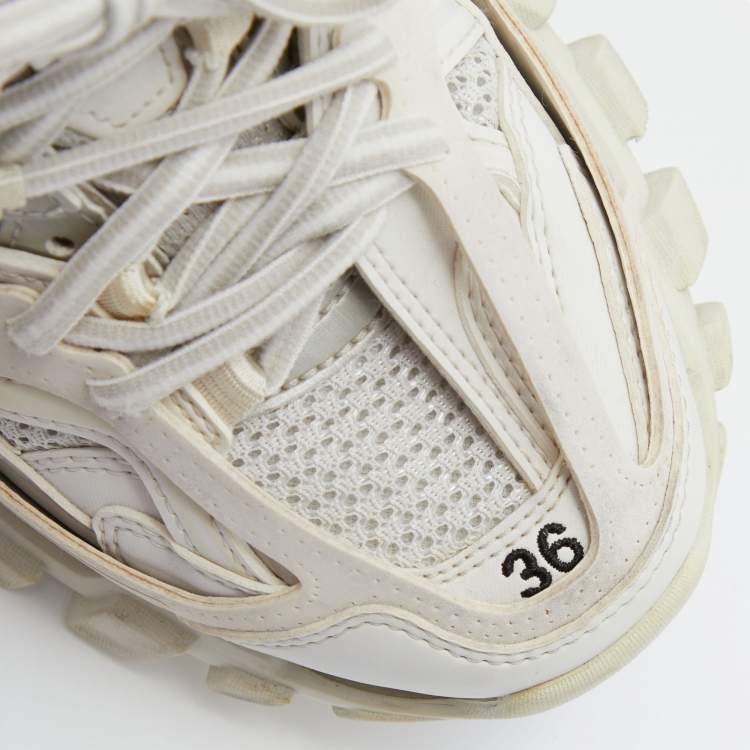 Pre Owned Balenciaga White Mesh and Leather Track 2 Low Top Sneakers Size 36