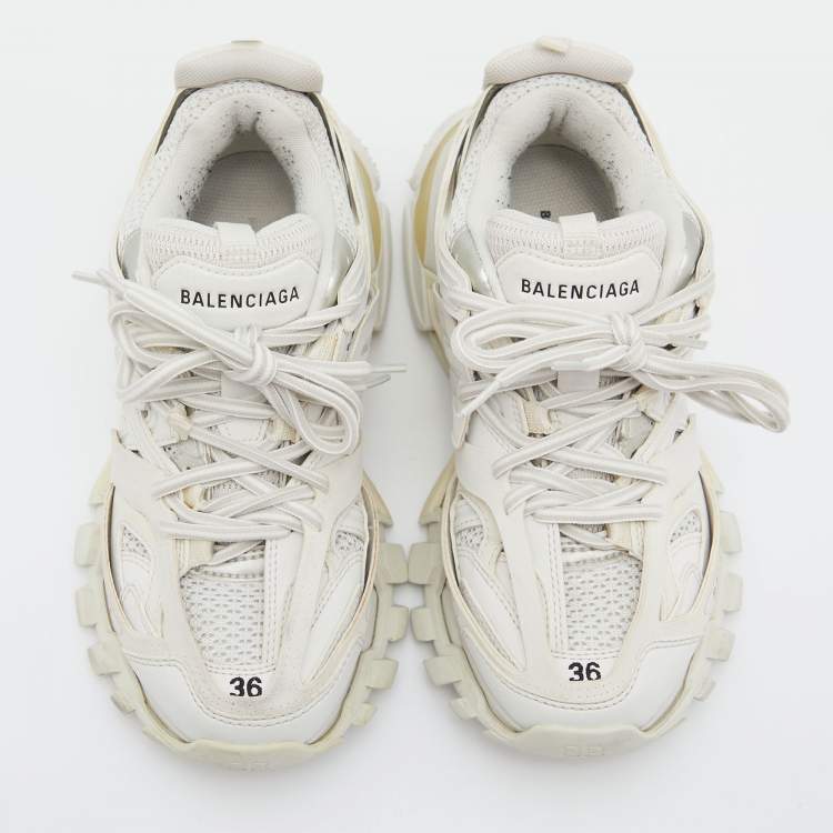 Pre Owned Balenciaga White Mesh and Leather Track 2 Low Top Sneakers Size 36