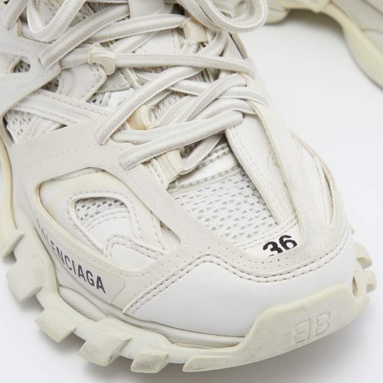 Pre Owned Balenciaga White Mesh and Leather Track 2 Low Top Sneakers Size 36