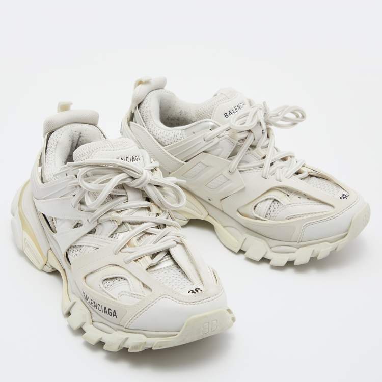 Pre Owned Balenciaga White Mesh and Leather Track 2 Low Top Sneakers Size 36