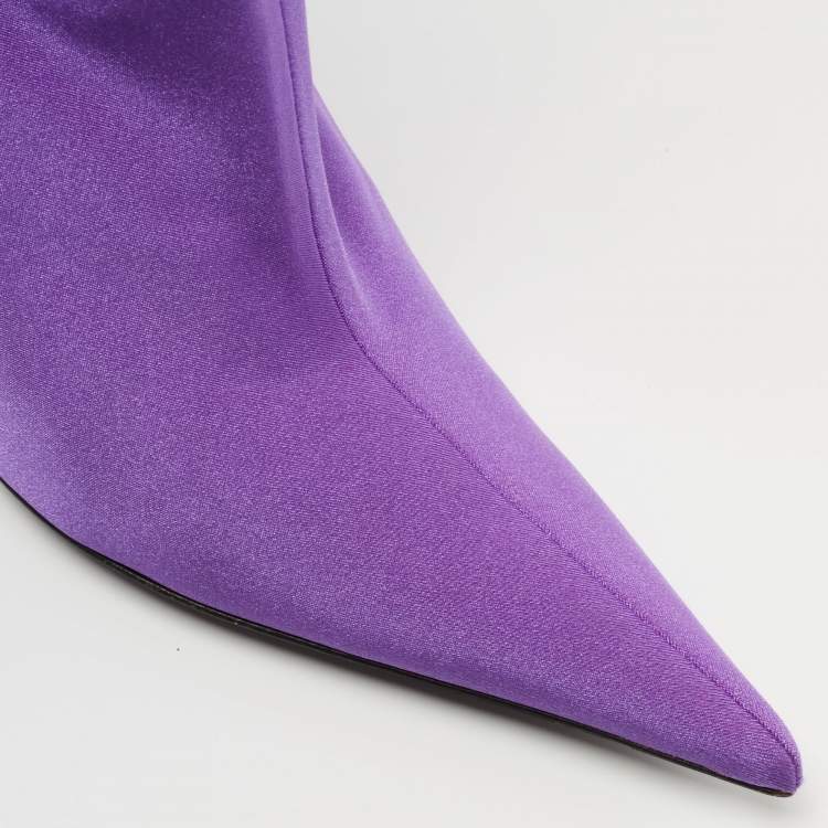 Pre Owned Balenciaga Purple Stretch Fabric Over The Knee Boots Size 38