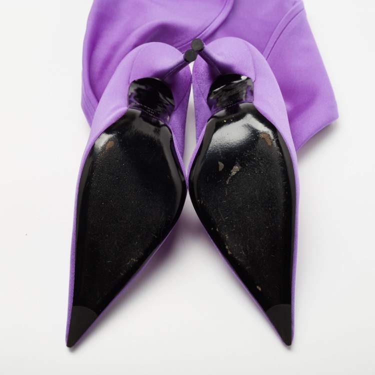 Pre Owned Balenciaga Purple Stretch Fabric Over The Knee Boots Size 38