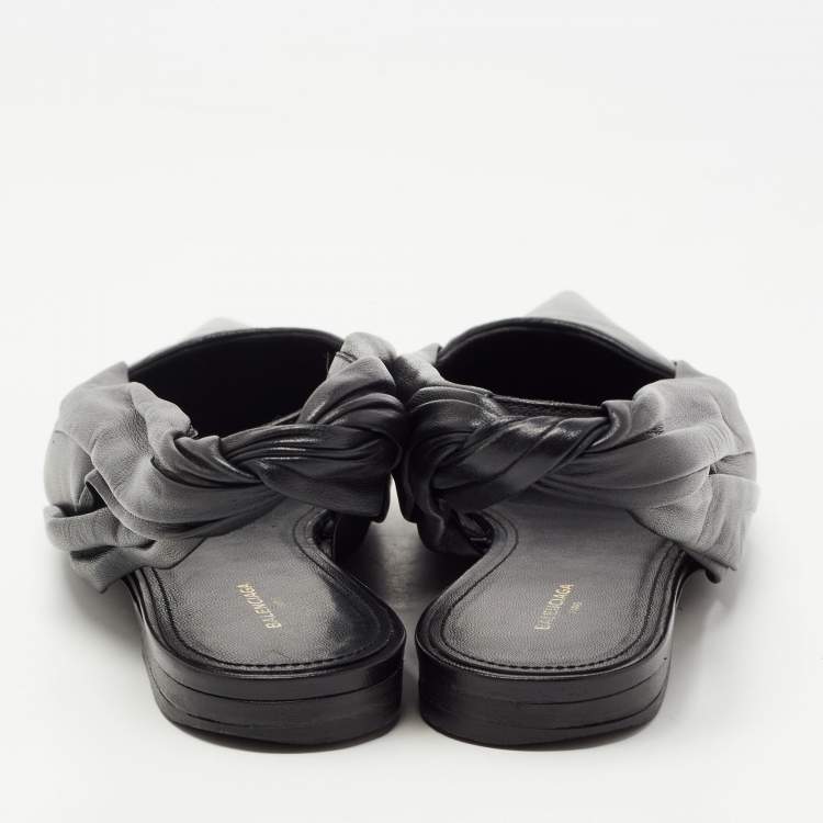 Pre Owned Balenciaga Black Leather Knife Pointed Toe Slingback Flat Sandals Size 38.5