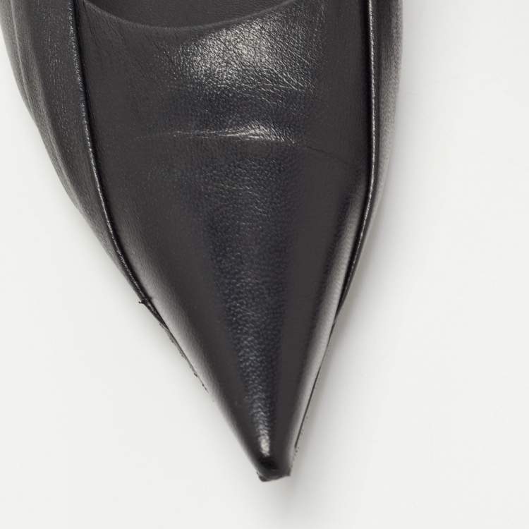 Pre Owned Balenciaga Black Leather Knife Pointed Toe Slingback Flat Sandals Size 38.5