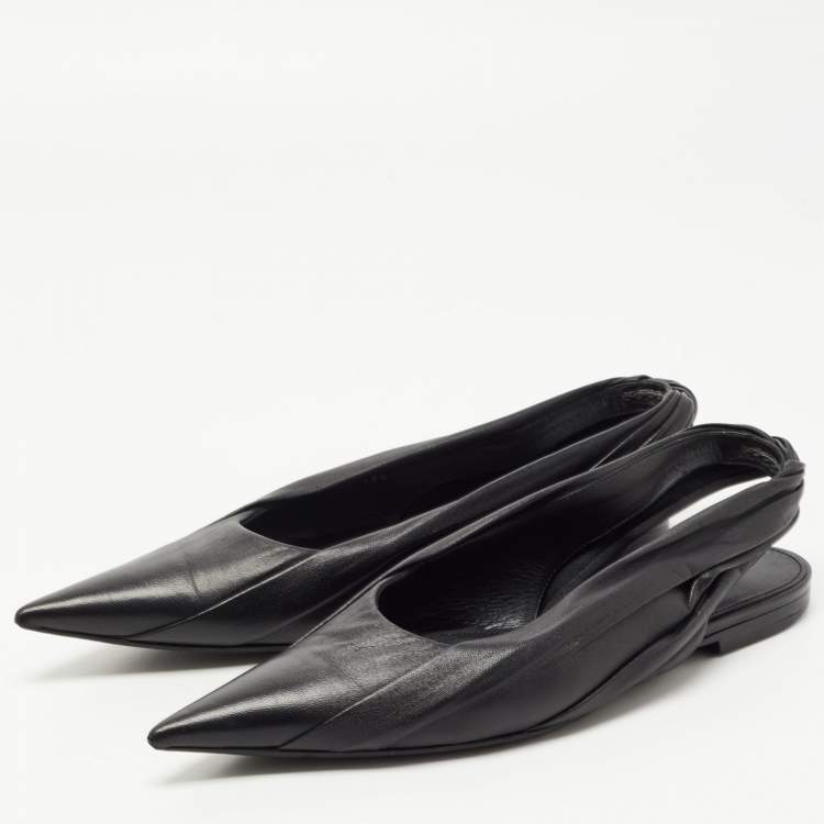 Pre Owned Balenciaga Black Leather Knife Pointed Toe Slingback Flat Sandals Size 38.5