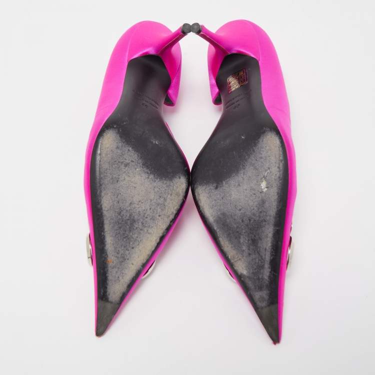 Pre Owned Balenciaga Pink Satin BB Knife D'orsay Pumps Size 40