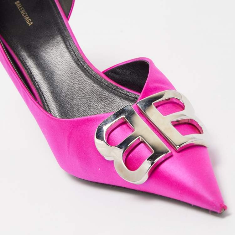 Pre Owned Balenciaga Pink Satin BB Knife D'orsay Pumps Size 40