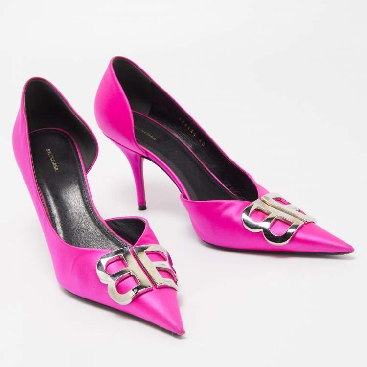 Pre Owned Balenciaga Pink Satin BB Knife D'orsay Pumps Size 40