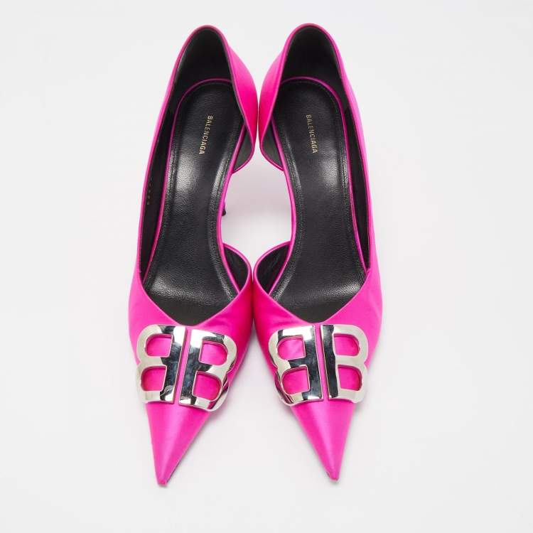 Pre Owned Balenciaga Pink Satin BB Knife D'orsay Pumps Size 40