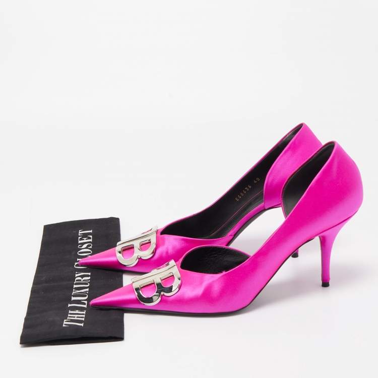 Pre Owned Balenciaga Pink Satin BB Knife D'orsay Pumps Size 40