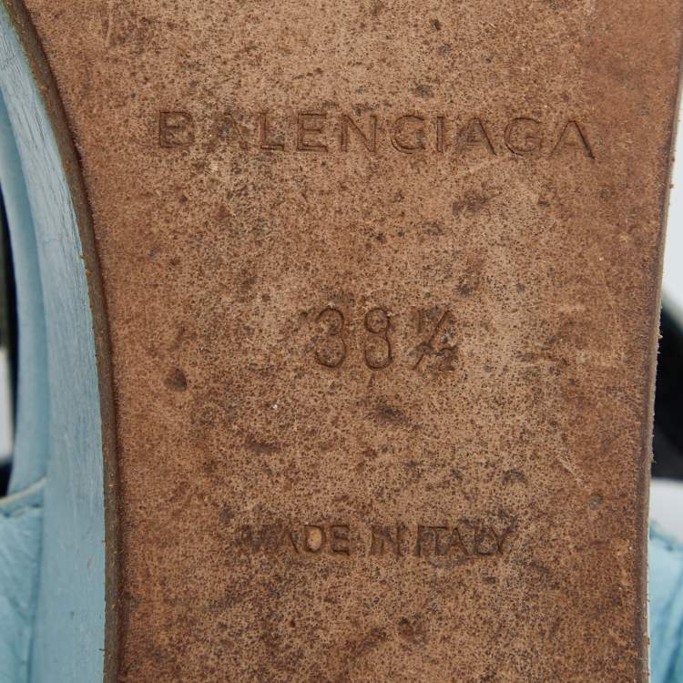 Pre Owned Balenciaga Blue Leather Arena Studded Gladiator Wedge Sandals Size 38.5
