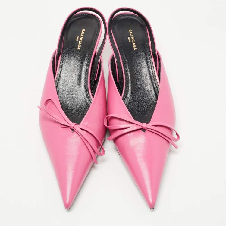 مملوكة مسبقًا Balenciaga Pink Leather Bow Knife Slingback Pumps Size 36.5