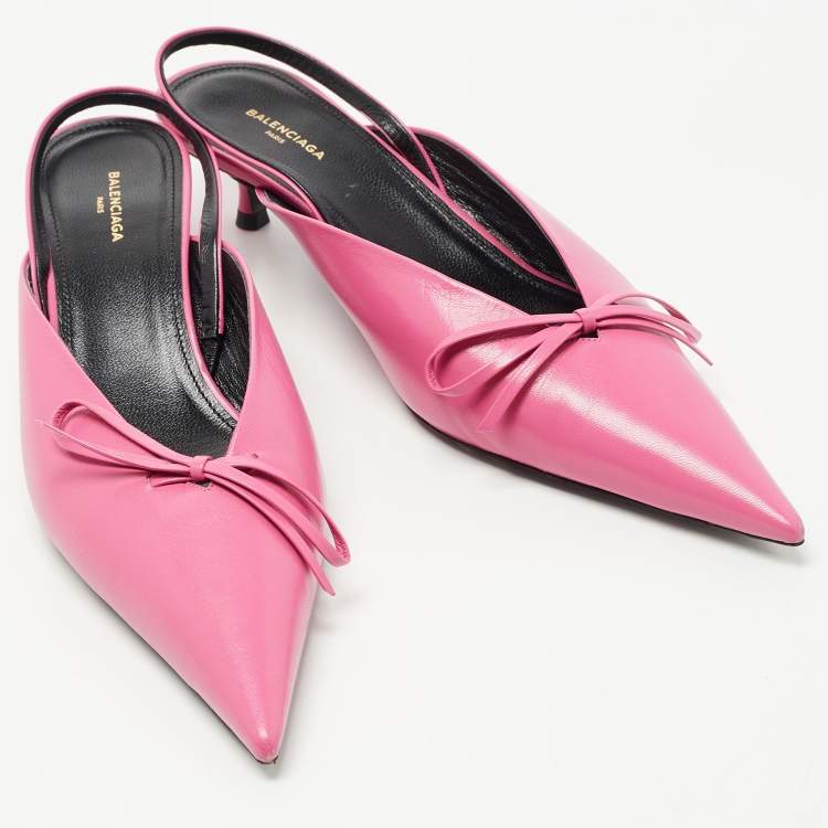 مملوكة مسبقًا Balenciaga Pink Leather Bow Knife Slingback Pumps Size 36.5