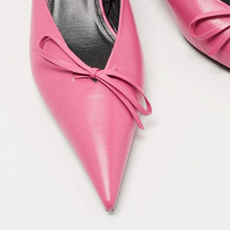 مملوكة مسبقًا Balenciaga Pink Leather Bow Knife Slingback Pumps Size 36.5