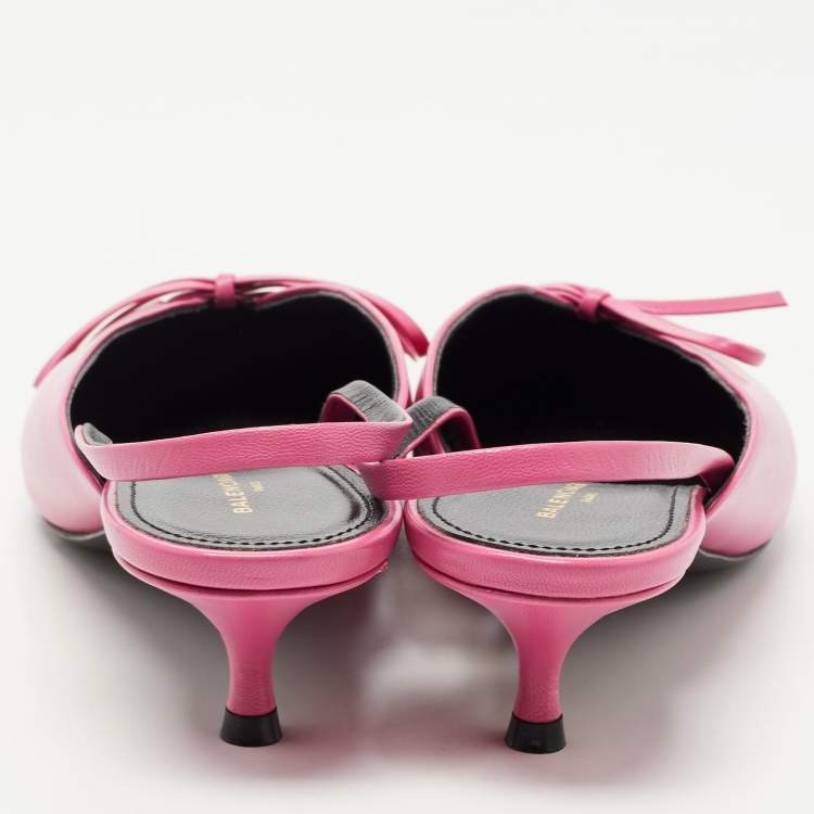 مملوكة مسبقًا Balenciaga Pink Leather Bow Knife Slingback Pumps Size 36.5