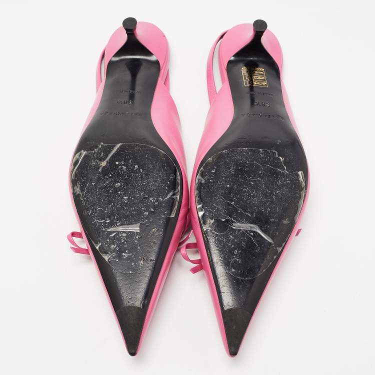 مملوكة مسبقًا Balenciaga Pink Leather Bow Knife Slingback Pumps Size 36.5