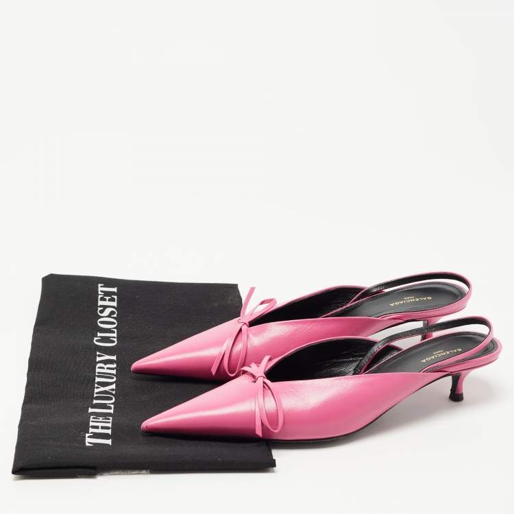 مملوكة مسبقًا Balenciaga Pink Leather Bow Knife Slingback Pumps Size 36.5