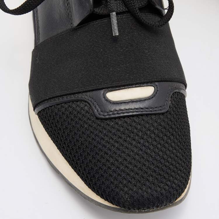 Pre Owned Balenciaga Black/Pink Leather and Mesh Race Runner Sneakers Size 38