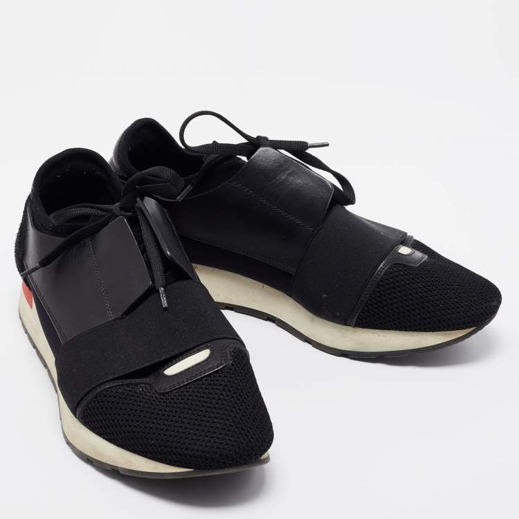 Pre Owned Balenciaga Black Leather, Mesh Race Runner Sneakers Size 40