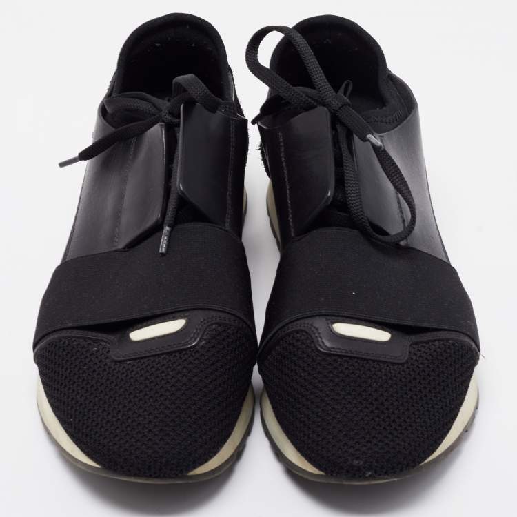 Pre Owned Balenciaga Black Leather, Mesh Race Runner Sneakers Size 40