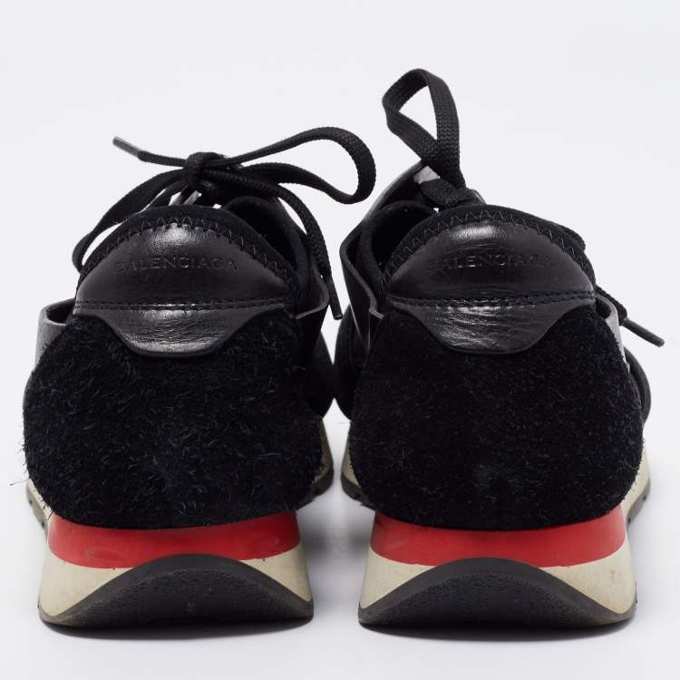 Pre Owned Balenciaga Black Leather, Mesh Race Runner Sneakers Size 40