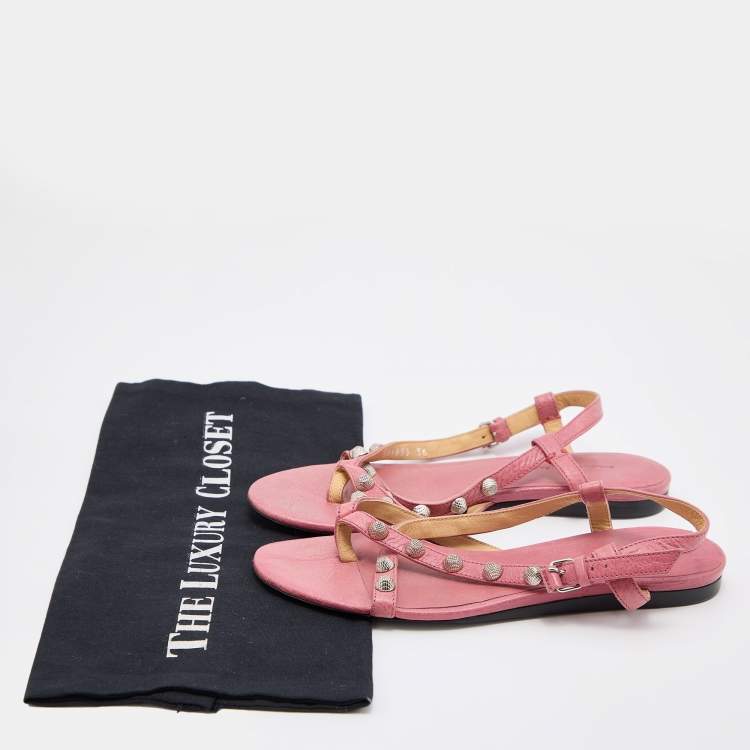 Pre Owned Balenciaga Pink Leather Arena Flat Sandals Size 36