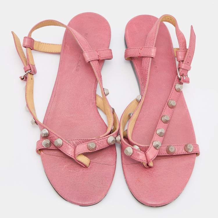 Pre Owned Balenciaga Pink Leather Arena Flat Sandals Size 36