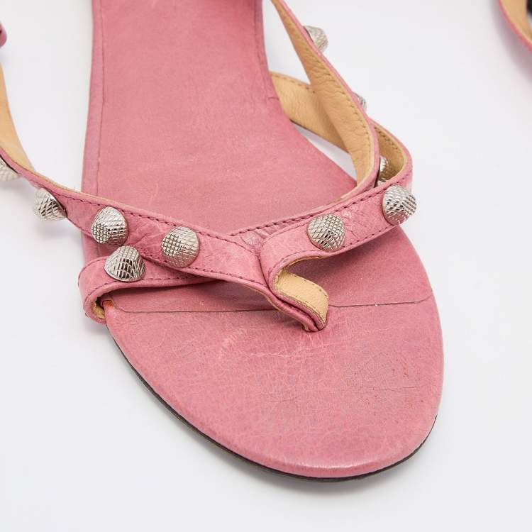 Pre Owned Balenciaga Pink Leather Arena Flat Sandals Size 36