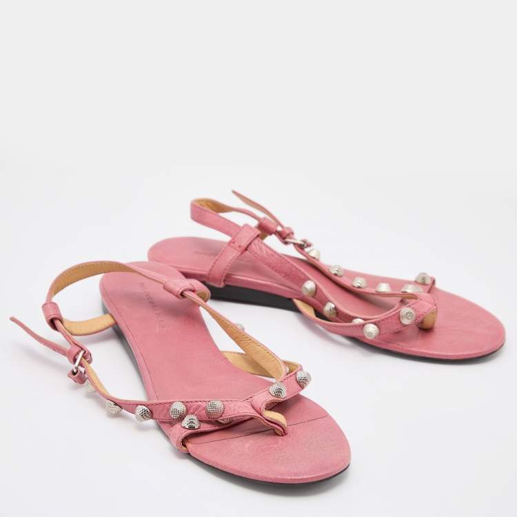Pre Owned Balenciaga Pink Leather Arena Flat Sandals Size 36
