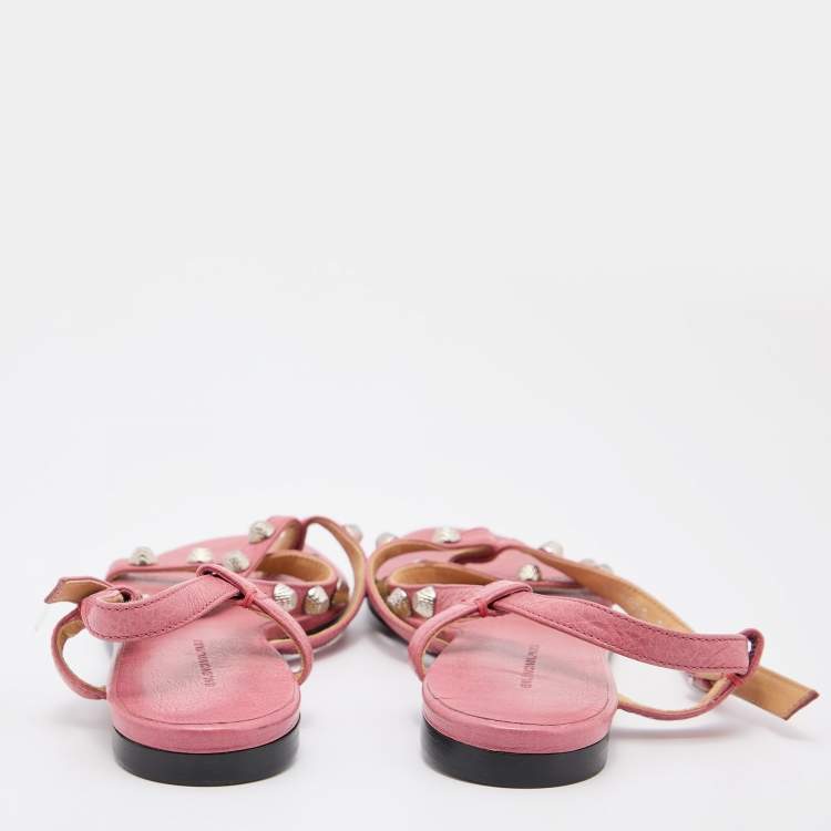 Pre Owned Balenciaga Pink Leather Arena Flat Sandals Size 36