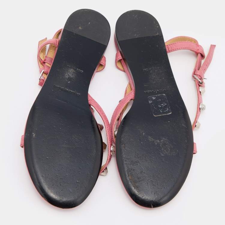 Pre Owned Balenciaga Pink Leather Arena Flat Sandals Size 36