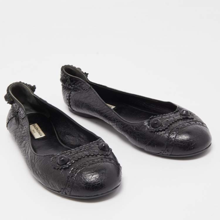 Pre Owned Balenciaga Black Leather Arena Studded Ballet Flats Size 38.5